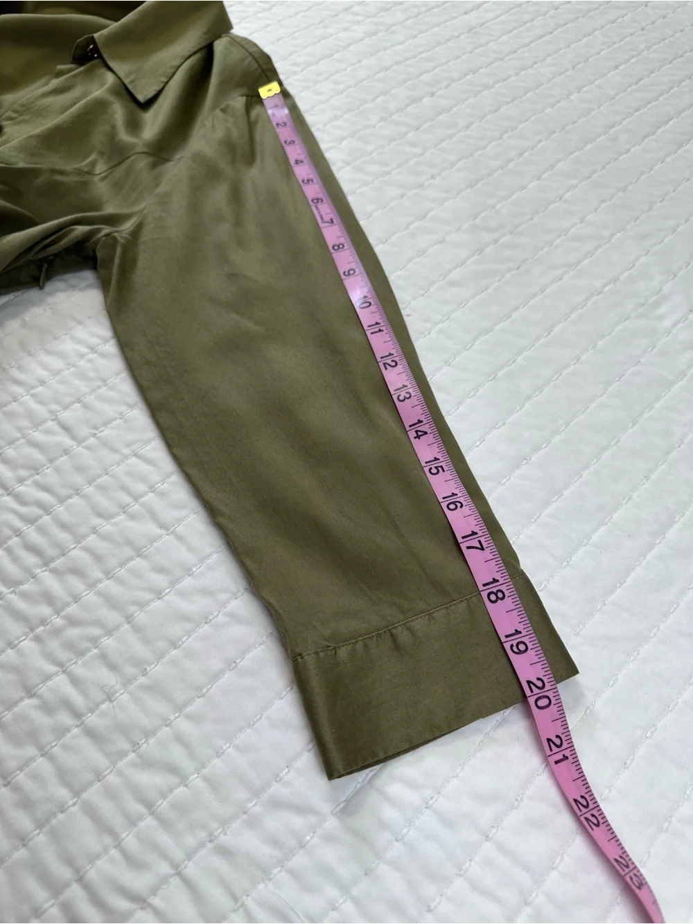 Ellen Tracy 100% Cotton Green Olive  Dress with Pleated Midi Skirt Gold Button